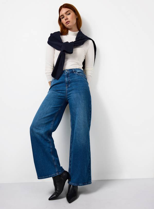 Mid Rinse Wide Leg Denim Jeans 14S